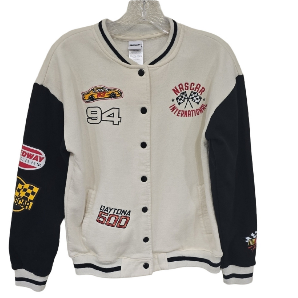 NASCAR Cream and Black Kids Racing Patch Bomber Sweatshirt Jacket